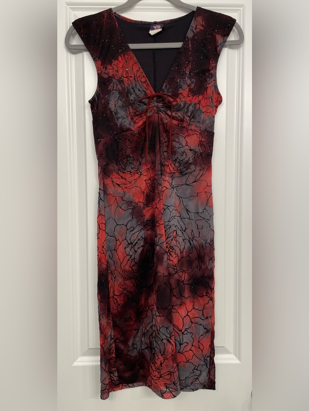 Gothic Floral Red & Black Tie Dye Mini Dress